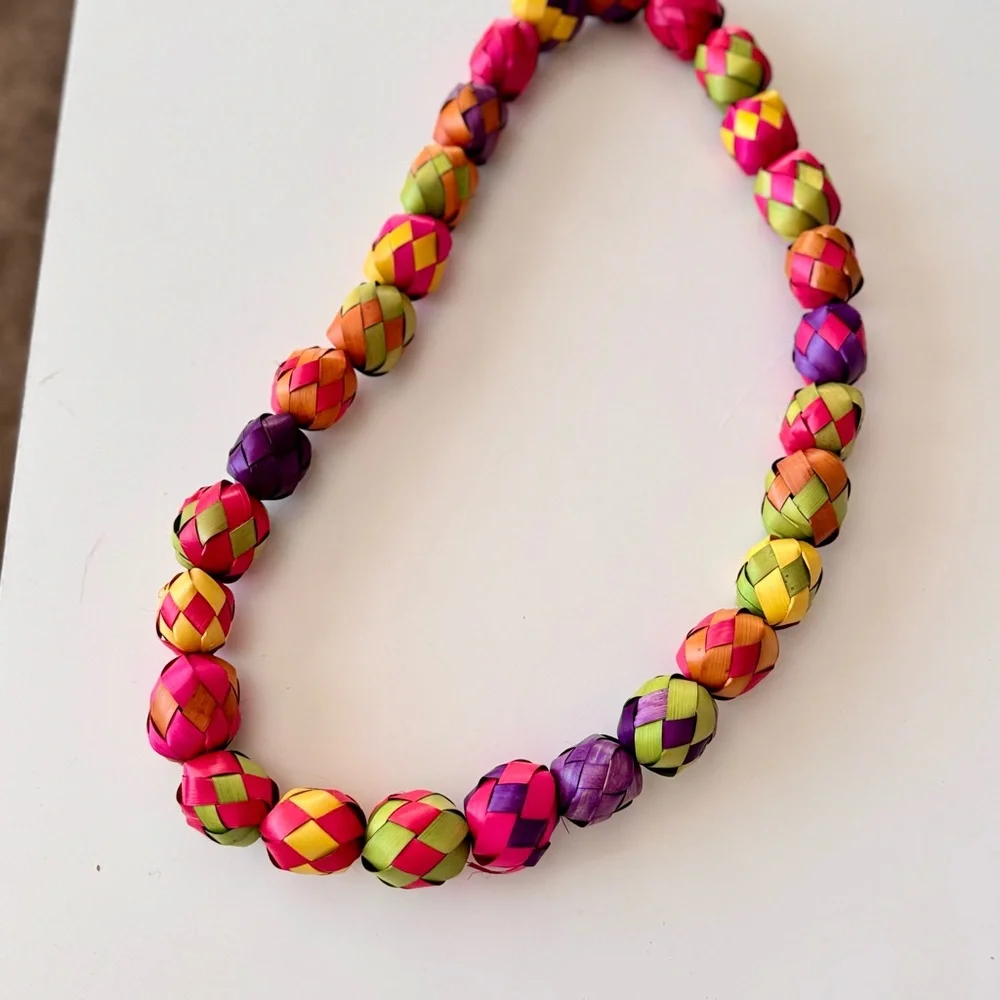 19” Colorful Woven Palm Leaf Mexican Garland for Fiesta Party Decor or Necklace